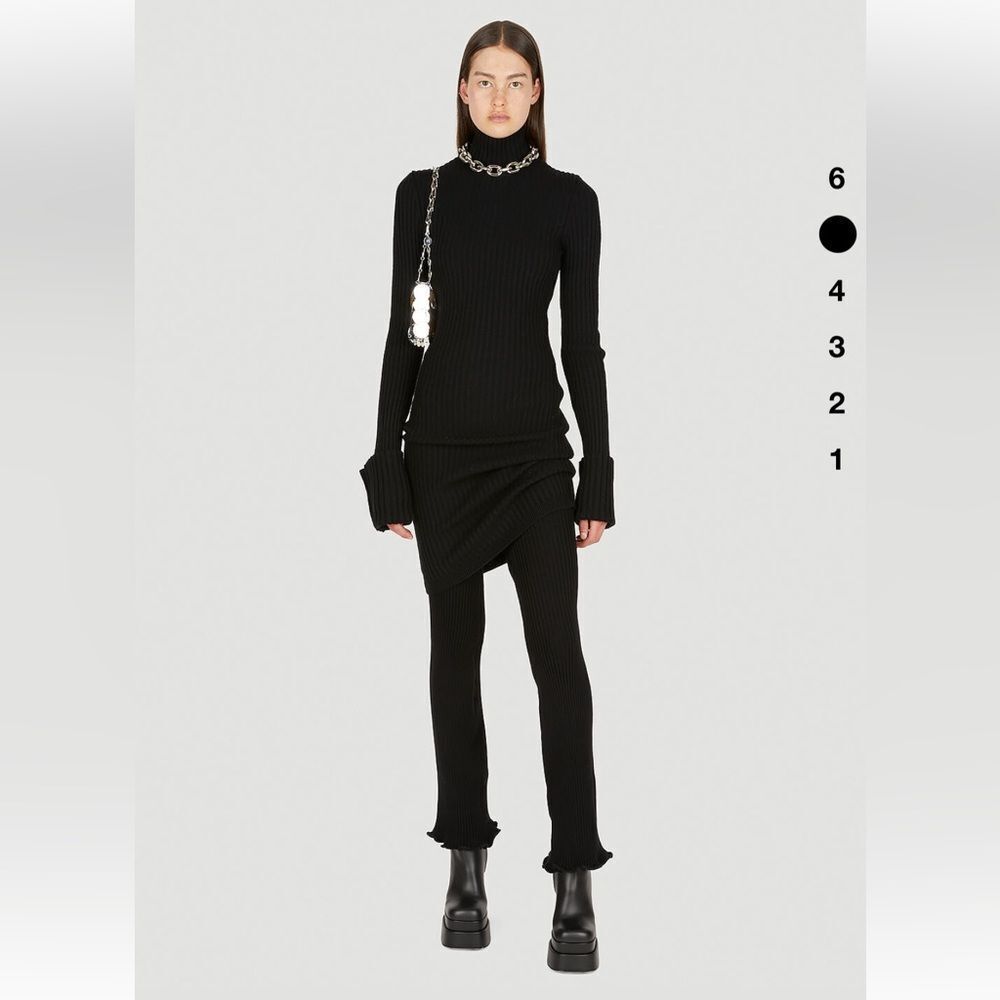 Paco Rabanne Ribbed Knit Flared Trousers in black